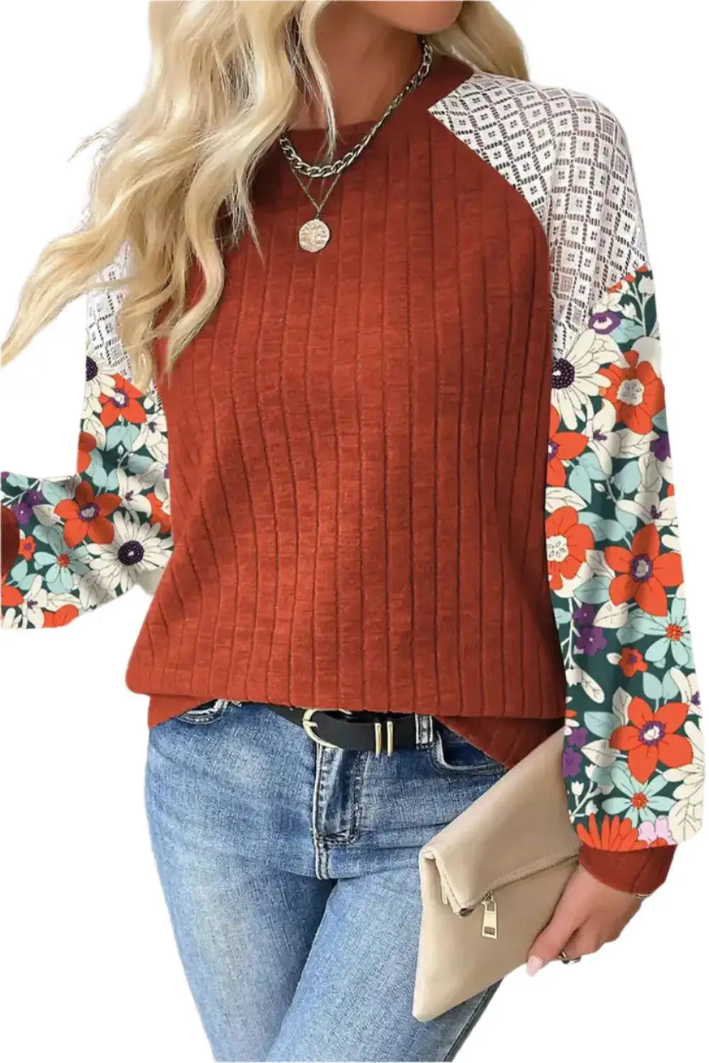 Women Printed Round Neck Long Sleeve Top - MaribelaShop2