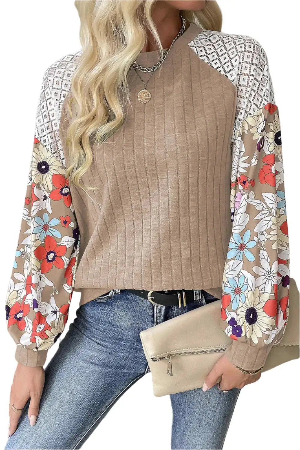 Women Printed Round Neck Long Sleeve Top - MaribelaShop2