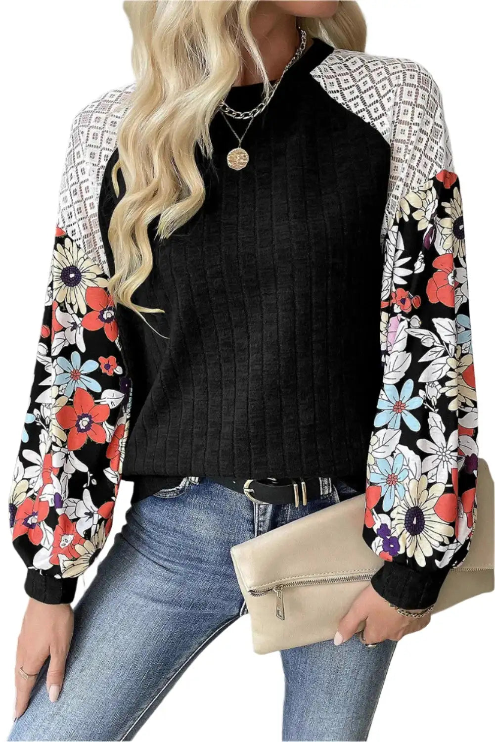 Women Printed Round Neck Long Sleeve Top - MaribelaShop2