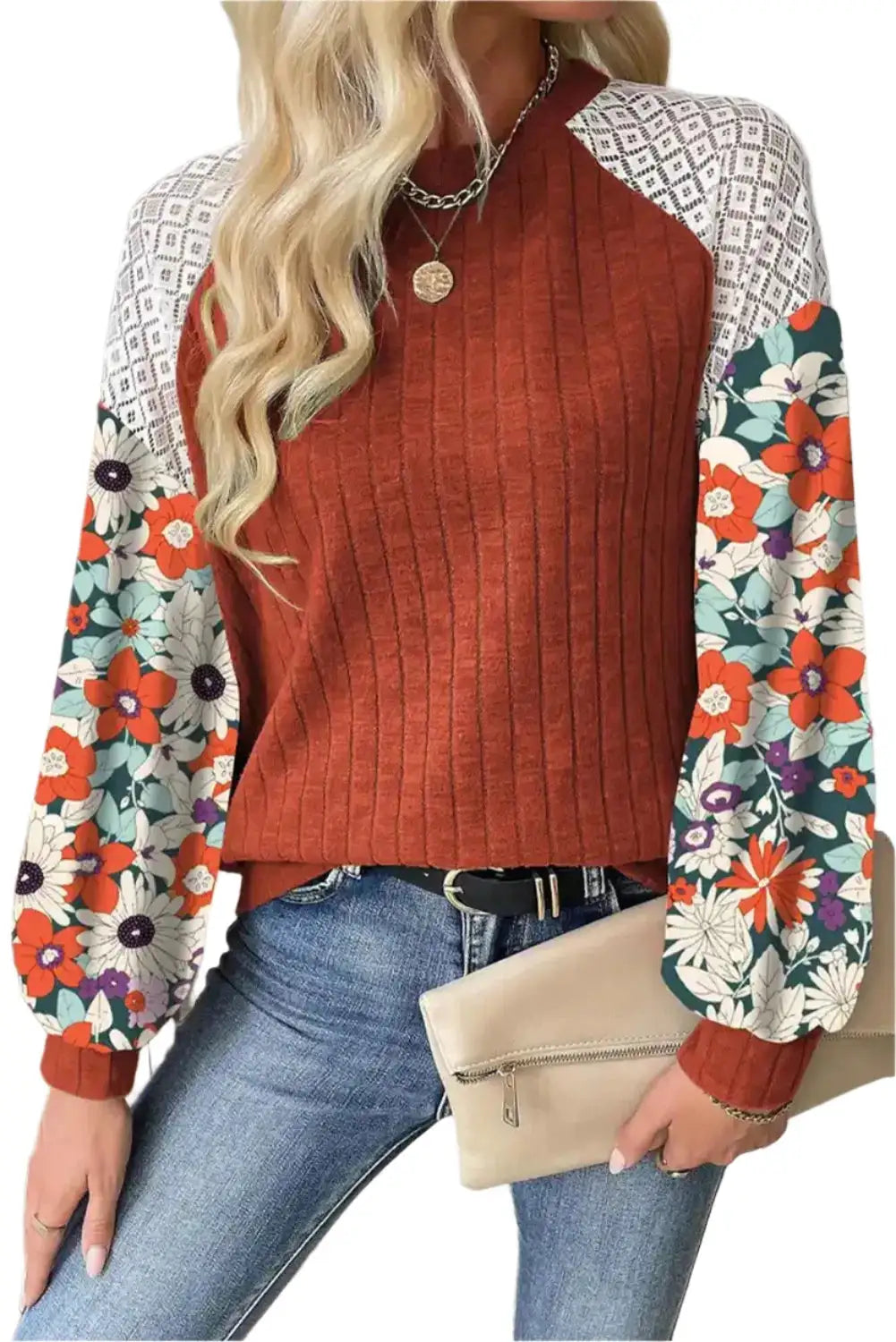 Women Printed Round Neck Long Sleeve Top - MaribelaShop2