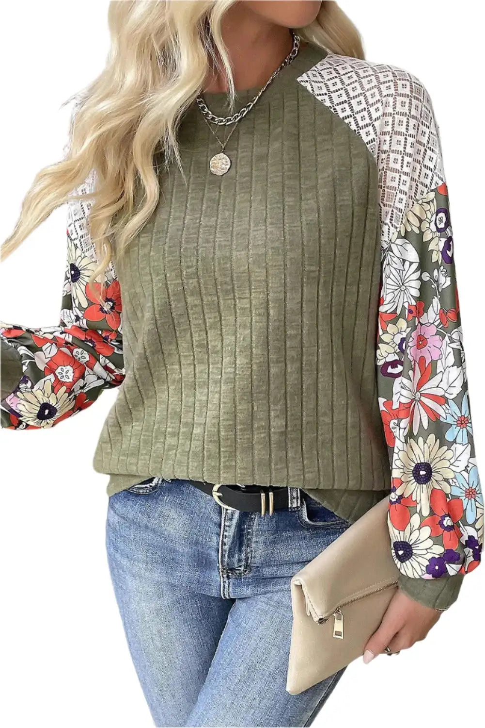 Women Printed Round Neck Long Sleeve Top - MaribelaShop2