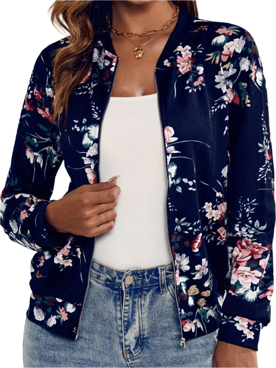 Women Printed Zip Up Long Sleeve Outerwear,Sweater - MaribelaShop2