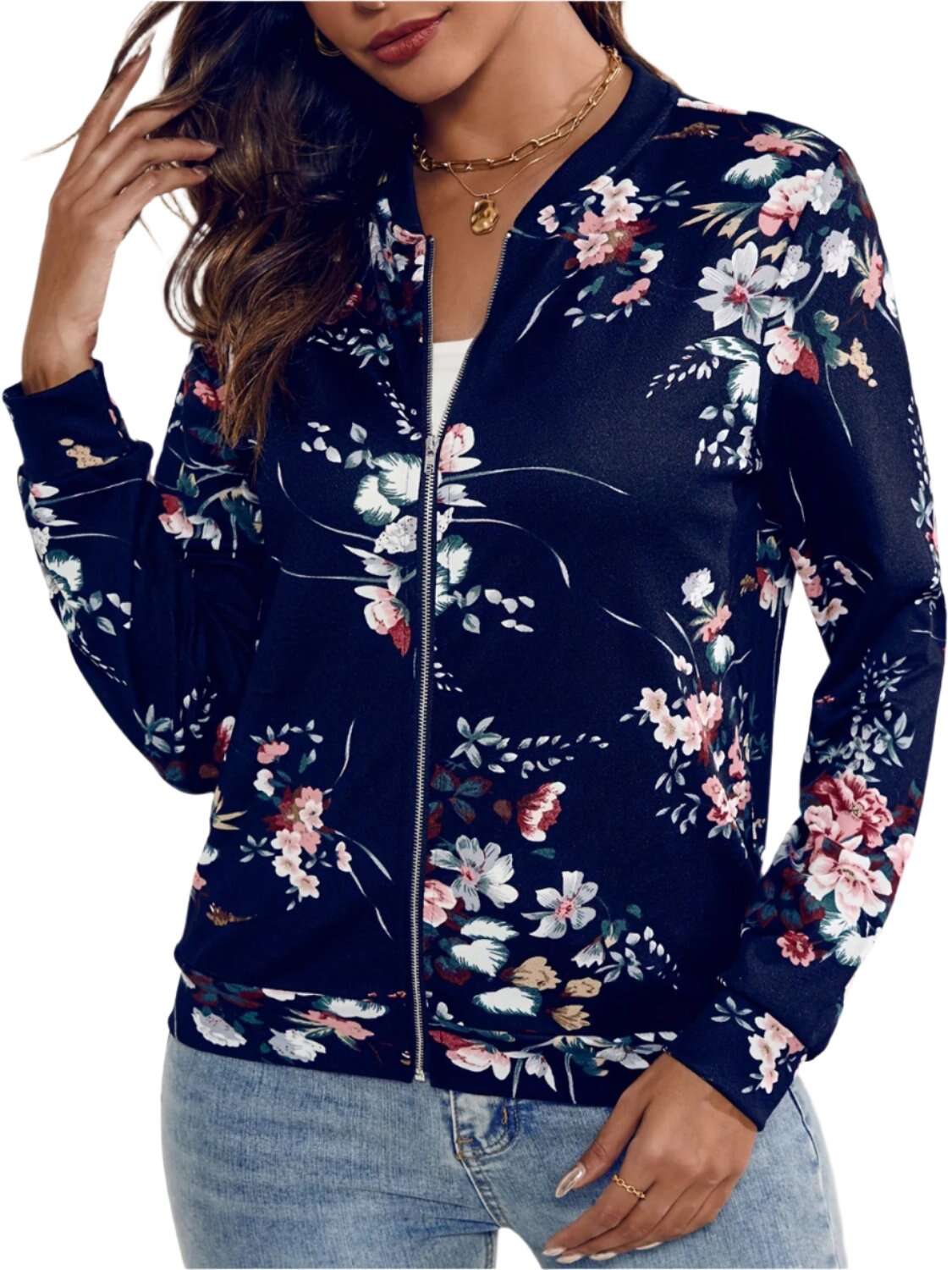 Women Printed Zip Up Long Sleeve Outerwear,Sweater - MaribelaShop2