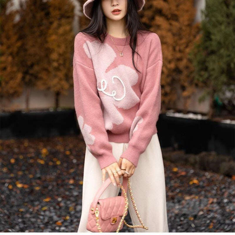 Japanese And Korean Design Sense Milk-in-water Mousse Flower Sweater Women - MaribelaShop2