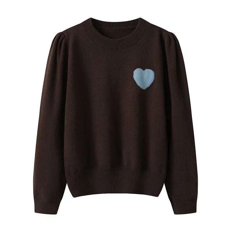 Women Sweater,Korean Style Heart Embroidered Round Neck Sweater - MaribelaShop2