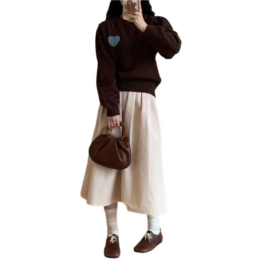 Women Sweater,Korean Style Heart Embroidered Round Neck Sweater - MaribelaShop2