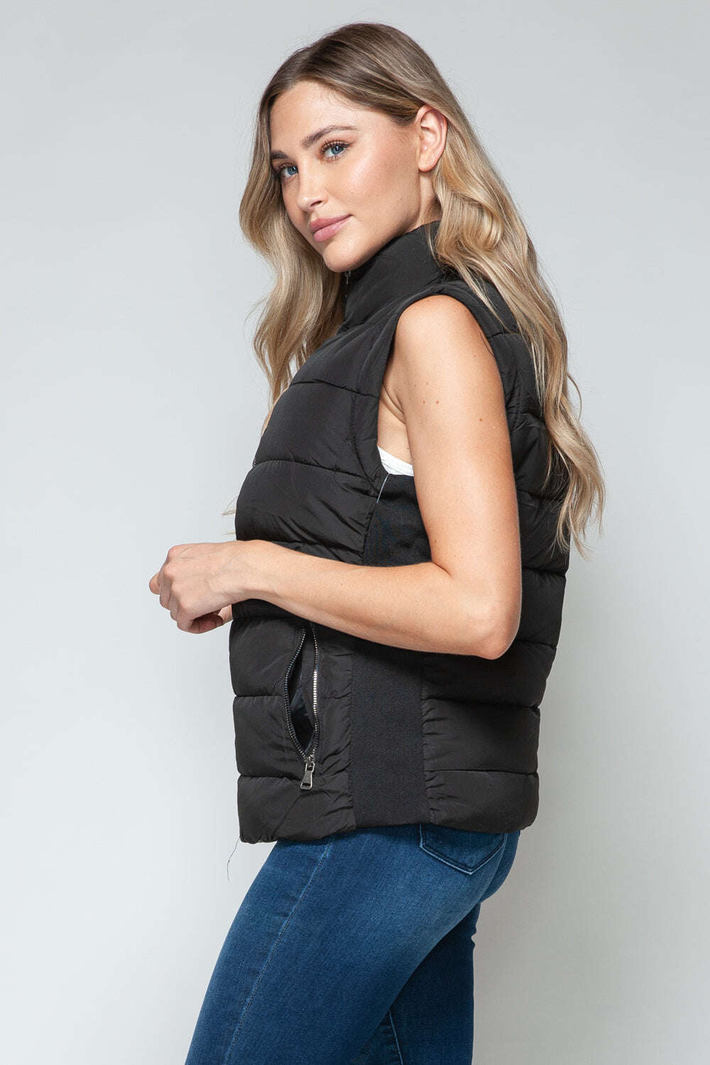 Women Snobbish Zip Up Turtleneck Vest with Pockets - MaribelaShop2