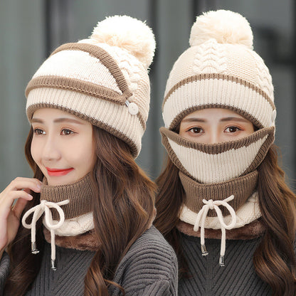 CJ/ Winter Hat For Women 3pcs Knitted Beanie Hat Scarf Set Warm Hat - MaribelaShop2