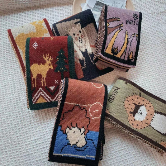 Winter Warm Neck Scarf for Women Cartoon Printed Kerchief Knitted Scarfs - MaribelaShop2