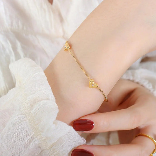 Titanium Steel Zircon Heart Bracelet,Women Bracelet Gift, 18K gold-plated, Titanium steel, Zircon, Silver-plated - MaribelaShop2