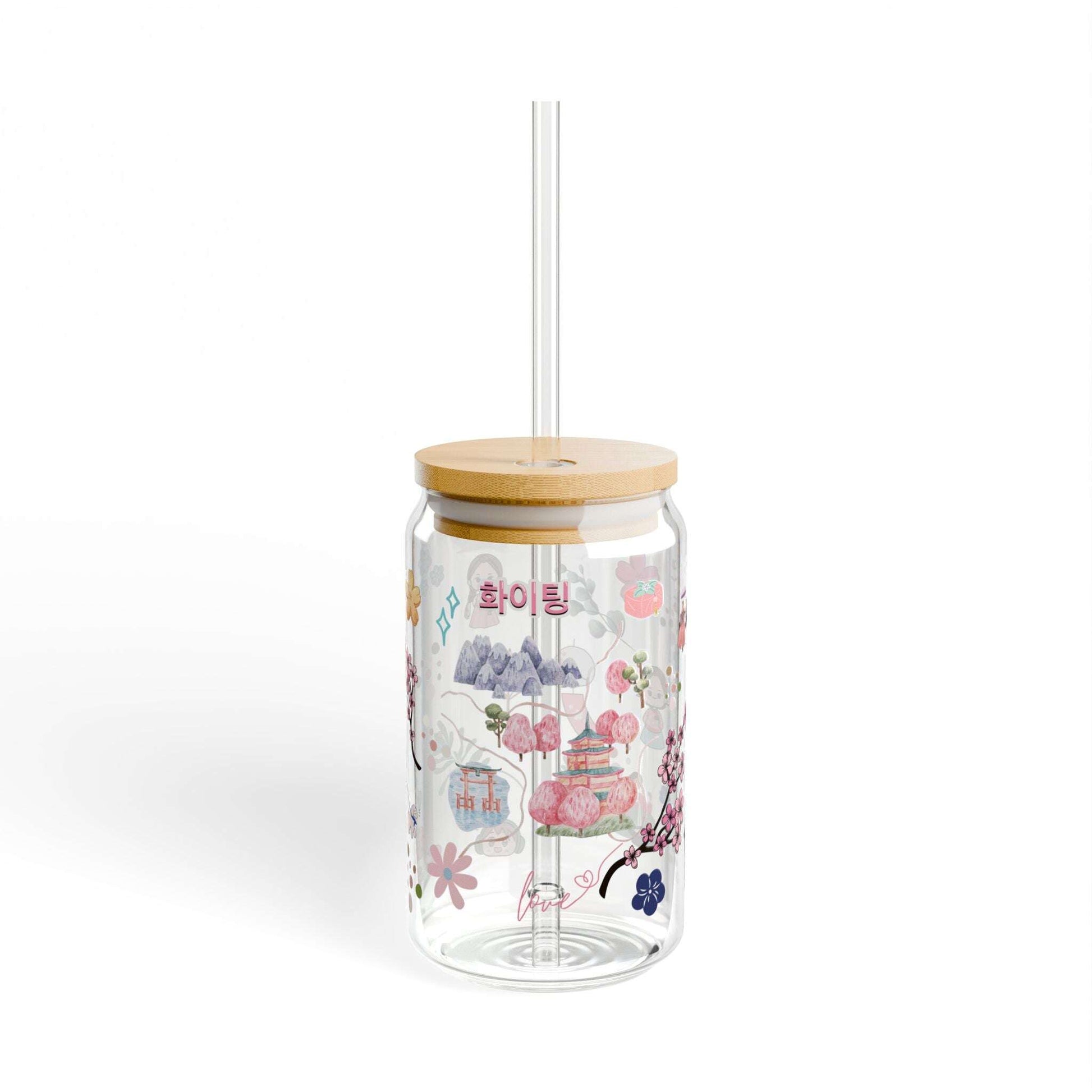 16oz ‘ Pink Cerezo’ Sipper Glass Can - MaribelaShop2