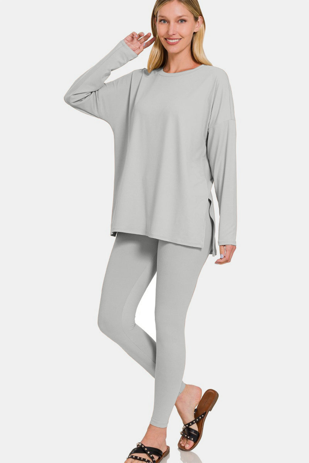 Zenana Full Size Brushed Microfiber Top and Leggings Lounge Set - MaribelaShop2
