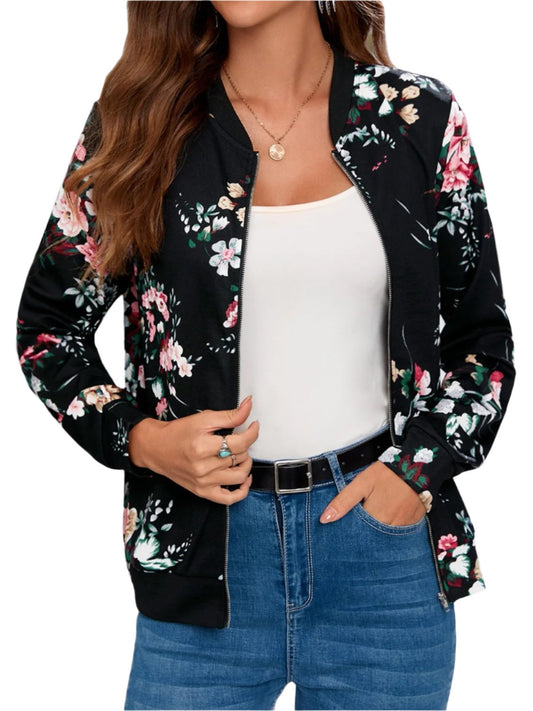 Women Printed Zip Up Long Sleeve Outerwear,Sweater - MaribelaShop2