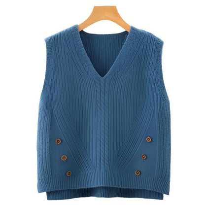 Hem Split Pullover Sweater Women's Vest Collar Small Vest - MaribelaShop2