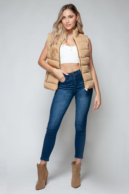 Women Snobbish Zip Up Turtleneck Vest with Pockets - MaribelaShop2