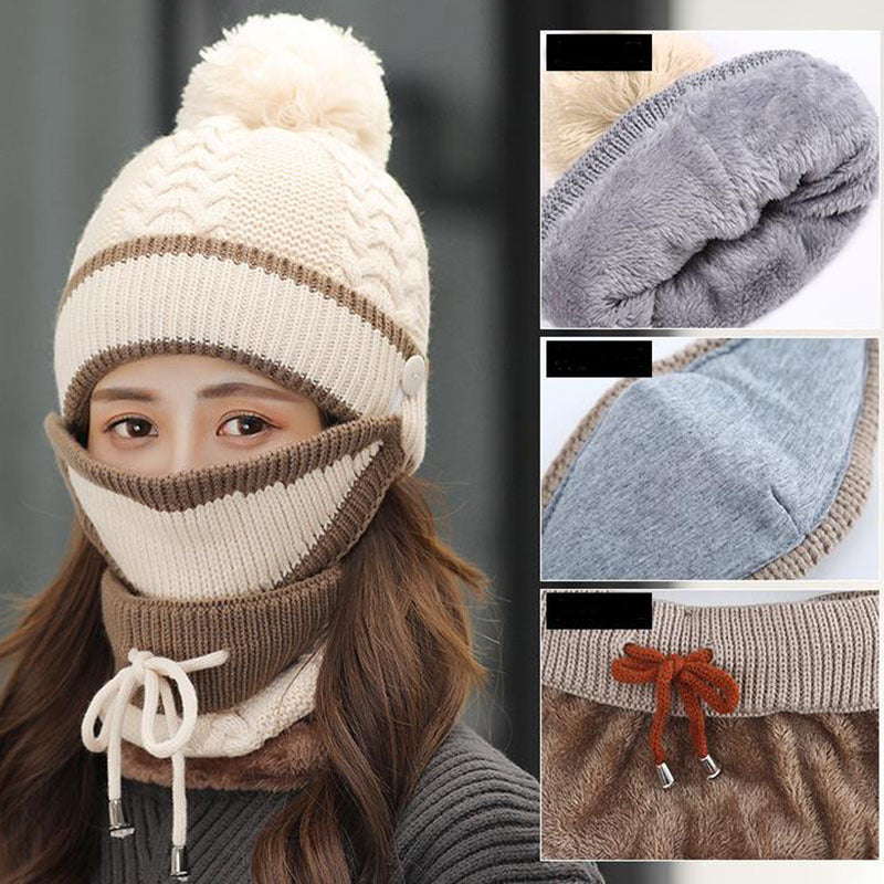 CJ/ Winter Hat For Women 3pcs Knitted Beanie Hat Scarf Set Warm Hat - MaribelaShop2