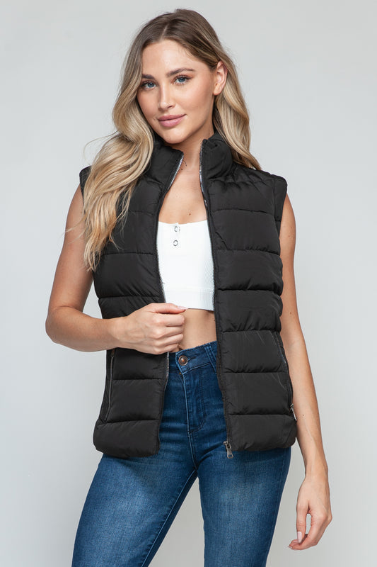 Women Snobbish Zip Up Turtleneck Vest with Pockets - MaribelaShop2