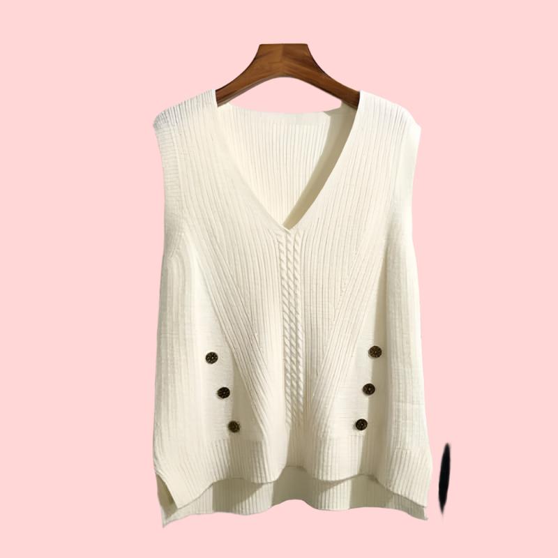 Hem Split Pullover Sweater Women's Vest Collar Small Vest - MaribelaShop2