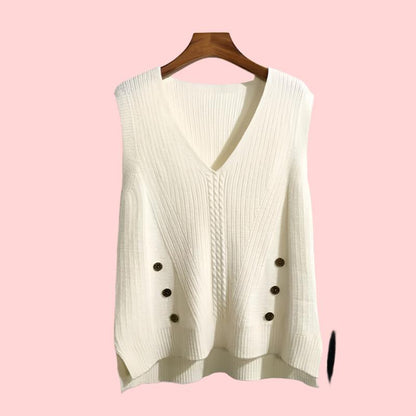 Hem Split Pullover Sweater Women's Vest Collar Small Vest - MaribelaShop2