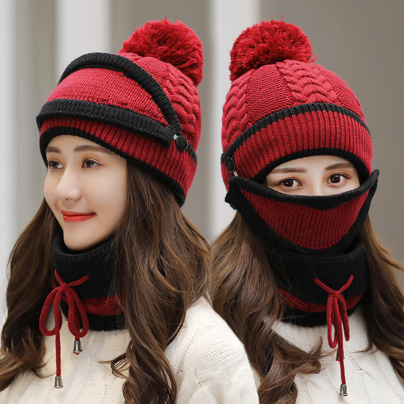 CJ/ Winter Hat For Women 3pcs Knitted Beanie Hat Scarf Set Warm Hat - MaribelaShop2