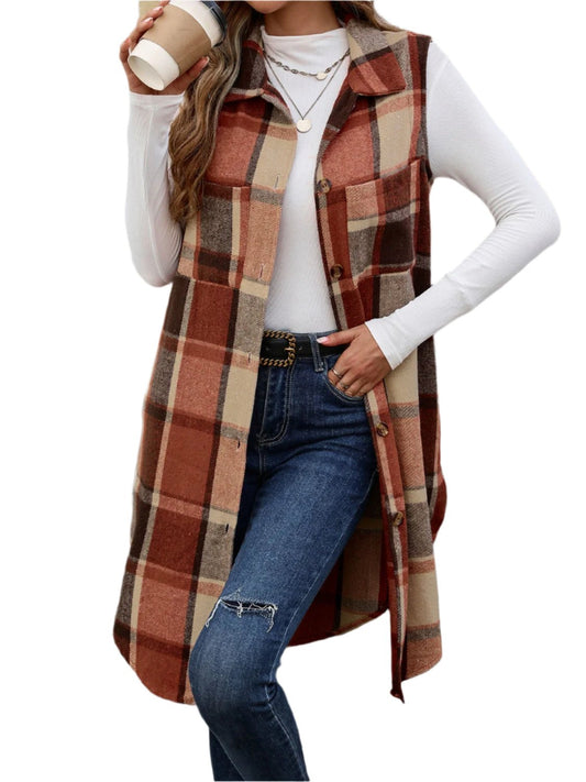 Sewing Patterns, Women Cardigan ,Winter Patterns,Women Perfect Pocketed Button Up Plaid Vest - MaribelaShop2
