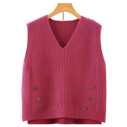 Hem Split Pullover Sweater Women's Vest Collar Small Vest - MaribelaShop2