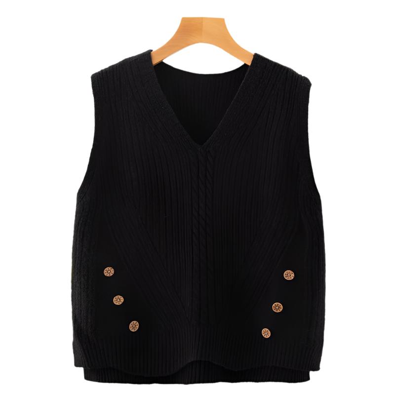 Hem Split Pullover Sweater Women's Vest Collar Small Vest - MaribelaShop2