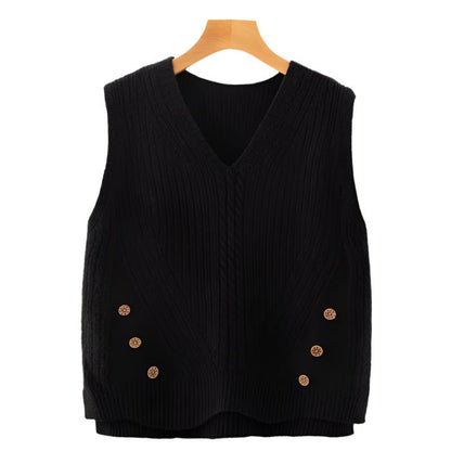 Hem Split Pullover Sweater Women's Vest Collar Small Vest - MaribelaShop2