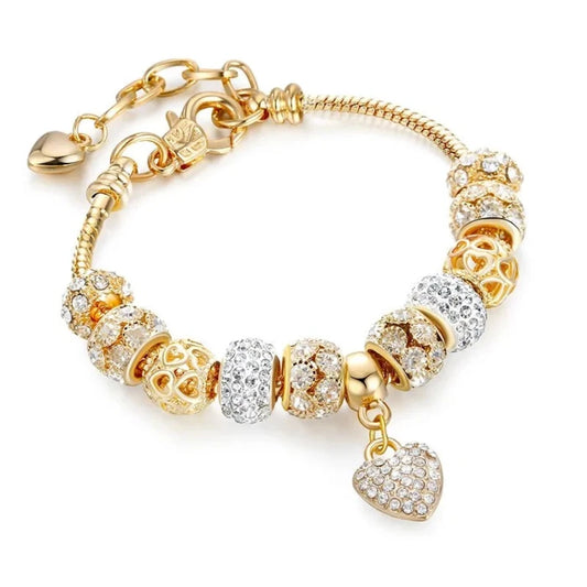 Cute Cubic Charm Gold Heart Bracelet for Women