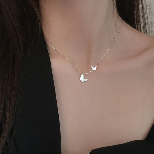 Silver Color Korean Double Butterfly Sweater Chain/ FREE SHIPPING - MaribelaShop2
