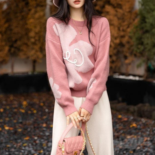 Japanese And Korean Design Sense Milk-in-water Mousse Flower Sweater Women - MaribelaShop2