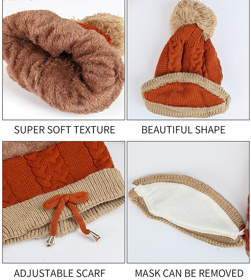 CJ/ Winter Hat For Women 3pcs Knitted Beanie Hat Scarf Set Warm Hat - MaribelaShop2