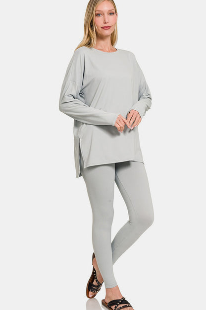 Zenana Full Size Brushed Microfiber Top and Leggings Lounge Set - MaribelaShop2