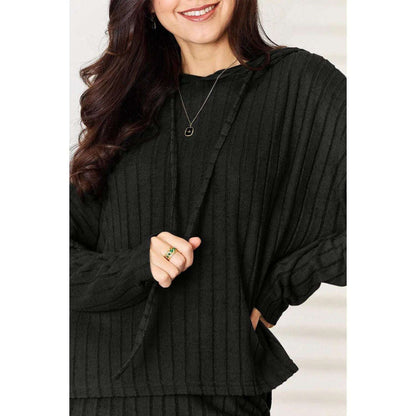 Basic Bae Full Size Ribbed Drawstring Hooded Top and Straight Pants Set - MaribelaShop2