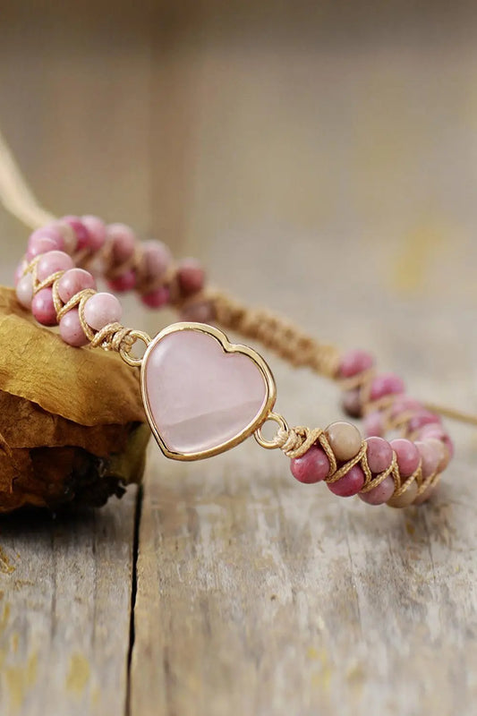 Rose Quartz Heart Beaded Bracelet - MaribelaShop2