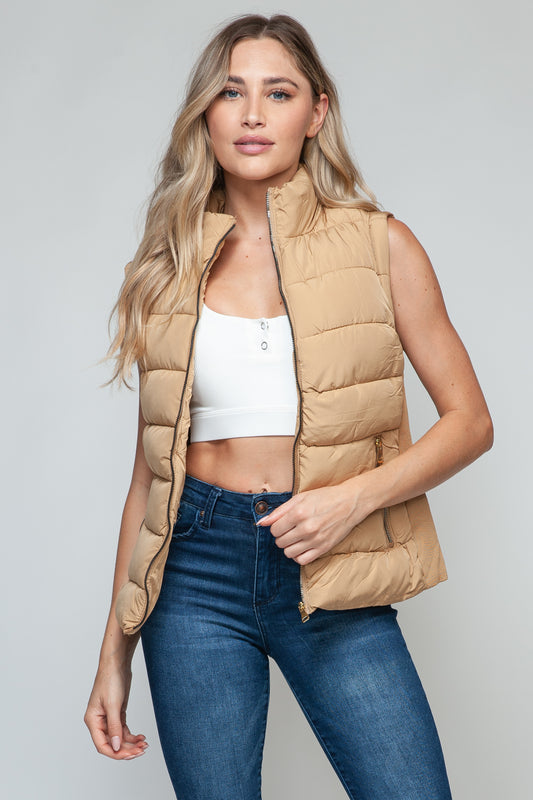 Women Snobbish Zip Up Turtleneck Vest with Pockets - MaribelaShop2