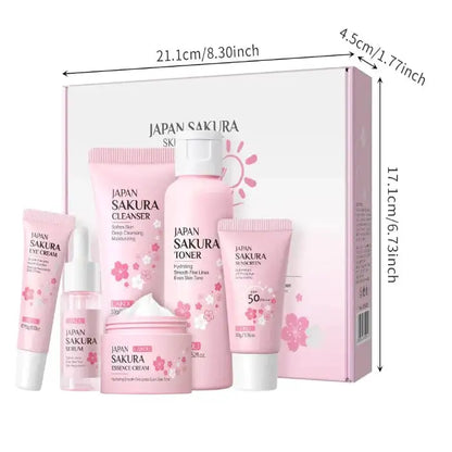 Cherry Blossom Skincare Set – 6pcs - MaribelaShop2 Rejuvenate your skin with this luxurious six-piece cherry blossom skincare set. Designed to cleanse, hydrate, and nourish, this set includes everything you need for a complete skincare routine. Infused with cherry blossom extract, it helps brighten the skin, leaving it soft, smooth, and refreshed.Product information:Category Facial Care Suit