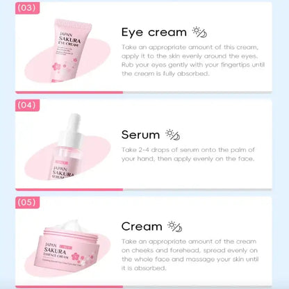 Cherry Blossom Skincare Set – 6pcs - MaribelaShop2 Rejuvenate your skin with this luxurious six-piece cherry blossom skincare set. Designed to cleanse, hydrate, and nourish, this set includes everything you need for a complete skincare routine. Infused with cherry blossom extract, it helps brighten the skin, leaving it soft, smooth, and refreshed.Product information:Category Facial Care Suit