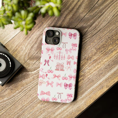 Coquette Girlie, Pink Bows Slim Phone Cases - MaribelaShop2