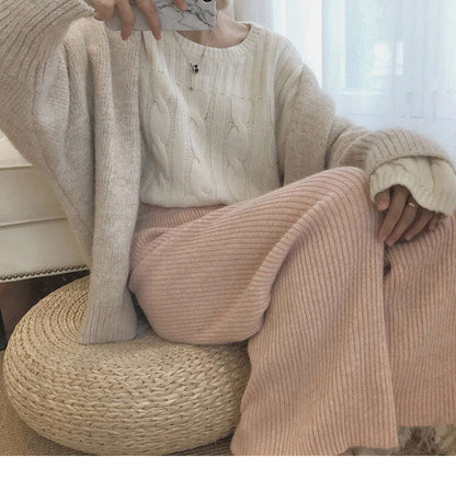 Women spring and winter korean Style loose casual high waist pendant knit wide leg pants women - MaribelaShop2