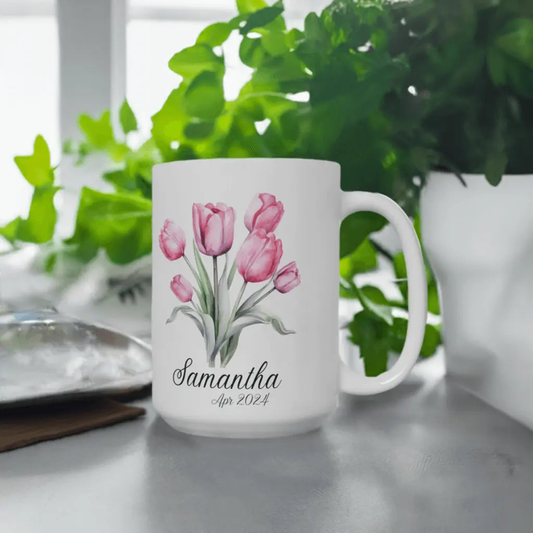 Custom mug Coffee , Name & Flowers Design,Gift for Mom, Personalized Mug Perfect Gift,15oz - MaribelaShop2