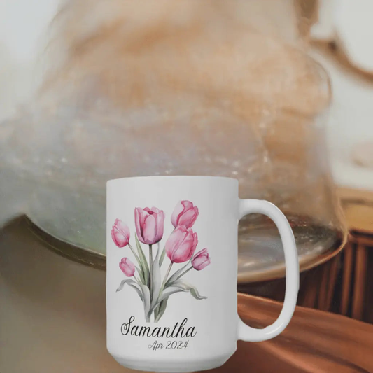 Custom mug Coffee , Name & Flowers Design,Gift for Mom, Personalized Mug Perfect Gift,15oz - MaribelaShop2