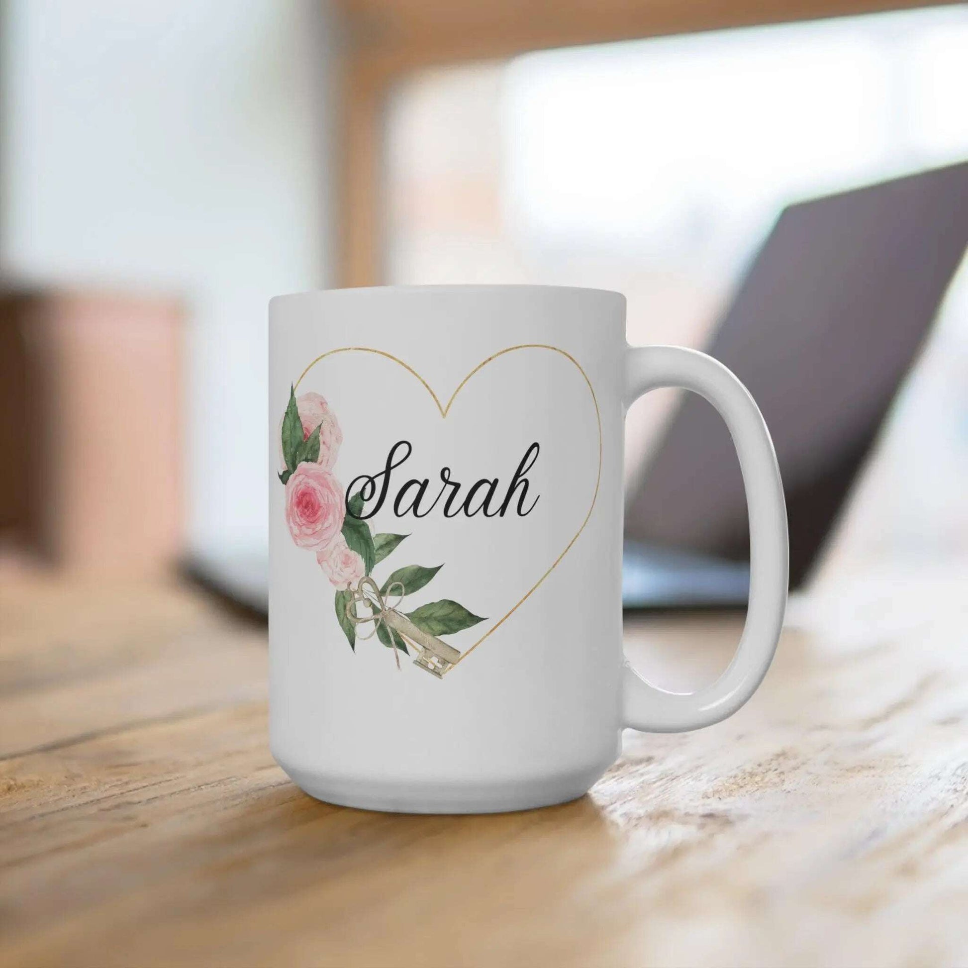 Custom Name mug Coffee , Name & Flowers Design,Gift for Mom, Personalized Mug Perfect Gift,15oz - MaribelaShop2
