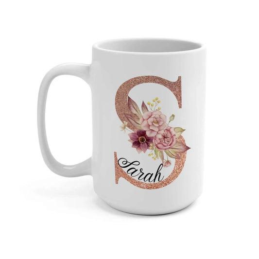Custom Name mug Coffee , Name & Flowers Design,Gift for Mom, Personalized Mug Perfect Gift,15oz - MaribelaShop2