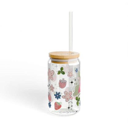 Cute Strawberry Glass Sipper with Bamboo Lid – 16oz Maribelashop2