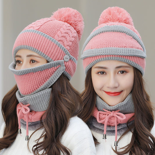 CJ/ Winter Hat For Women 3pcs Knitted Beanie Hat Scarf Set Warm Hat - MaribelaShop2