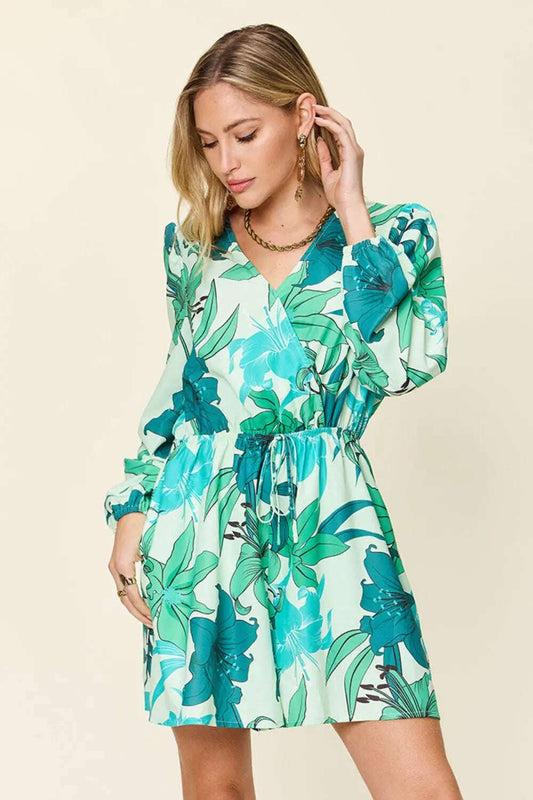 Double Take Full Size Floral Long Sleeve Romper with Pockets - MaribelaShop2