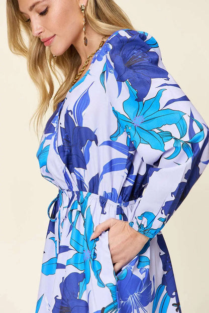 Double Take Full Size Floral Long Sleeve Romper with Pockets - MaribelaShop2