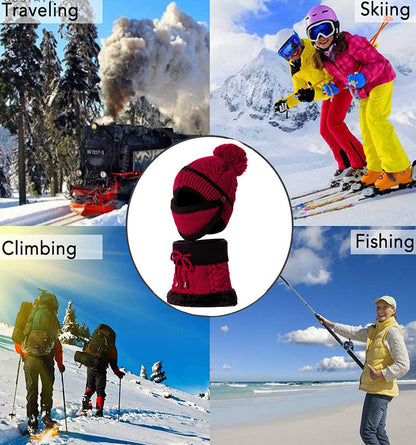 CJ/ Winter Hat For Women 3pcs Knitted Beanie Hat Scarf Set Warm Hat - MaribelaShop2