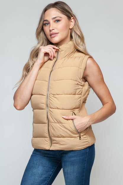 Women Snobbish Zip Up Turtleneck Vest with Pockets - MaribelaShop2